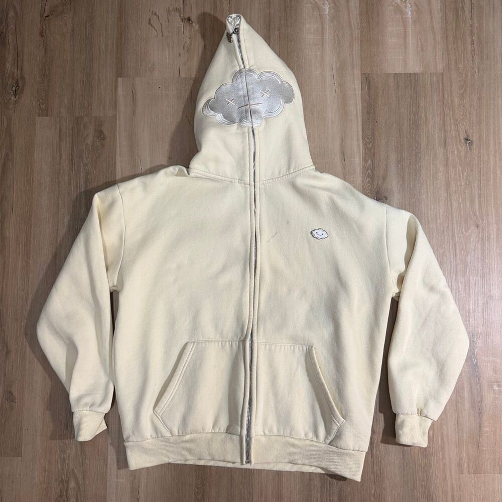 Scubiee Cloud Hoodie Cream Full Zip Sz L Comfy Oversized Streetwear Minimalist